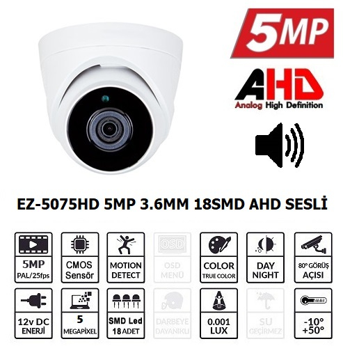 EZCOOL%20EZ-5075HD%205MP%203.6MM%20SMD%20AHD%20SESLİ%20DOME%20KAMERA