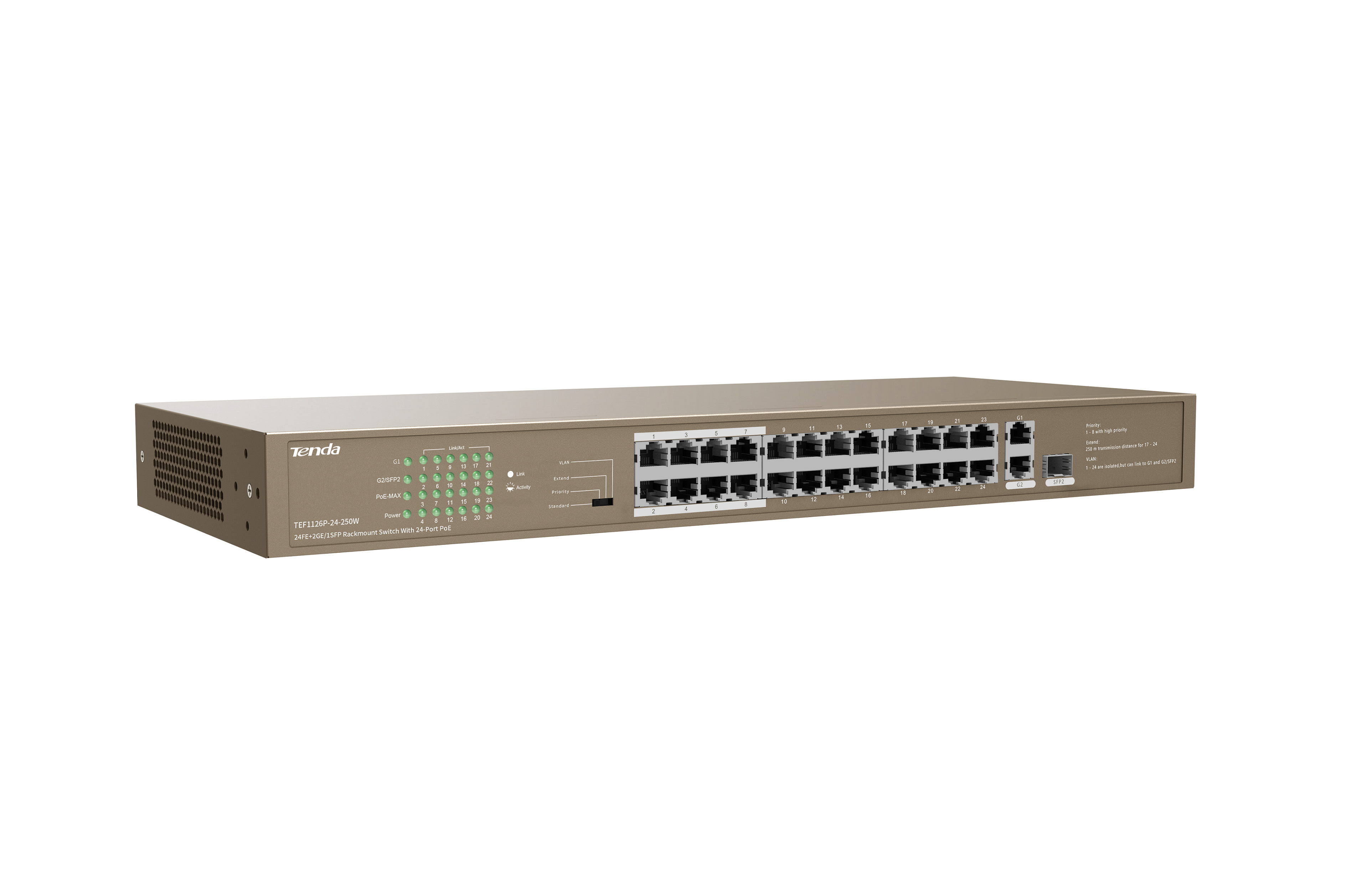 TENDA%20TEF1126P-24-250W%2024PORT%2010/100%20YÖNETİLEMEZ%20POE%20SWITCH