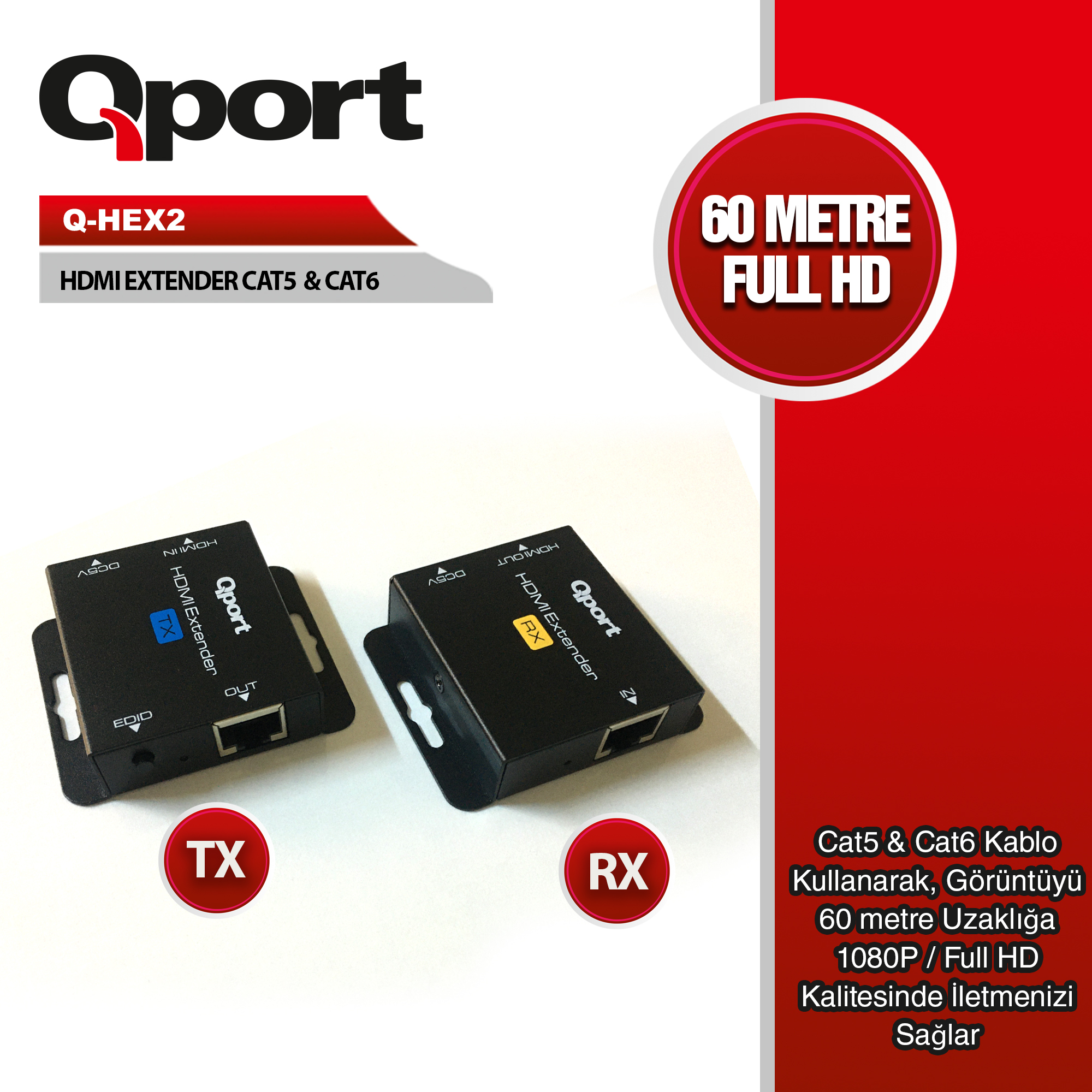 QPORT%20Q-HEX2%20HDMI%20EXTENDER%20CAT6%2060M%202%20Lİ%20PAKET